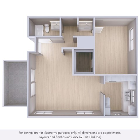 Floor plan for 1 bed, 1 bath, 810 sqft